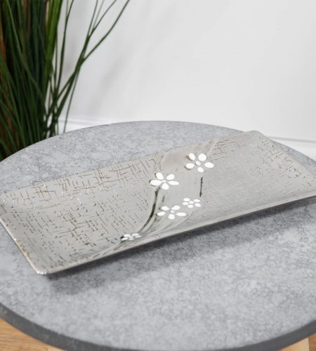Long Ceramic White Flower Plate