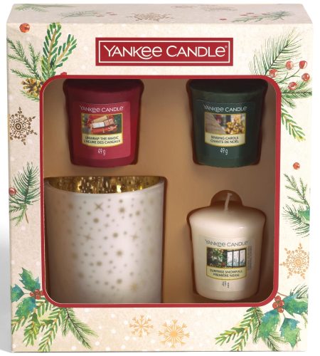 Yankee Candle 3 Votive And 1 Holder Christmas Gift Set