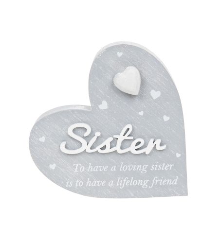 Cherished Hearts Cool Grey Standing Heart Sister