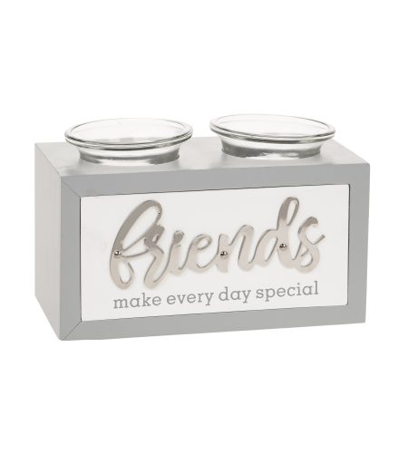 Loving Script Double Tealight Holder Friends