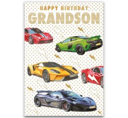 Fast Cars Grandson Birthday Card