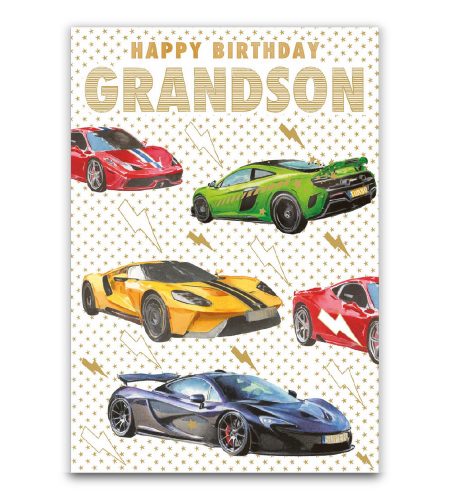 Fast Cars Grandson Birthday Card