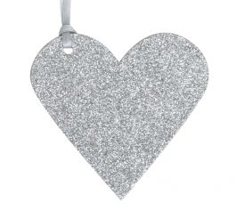 Glitter Heart Gift Tag - Silver