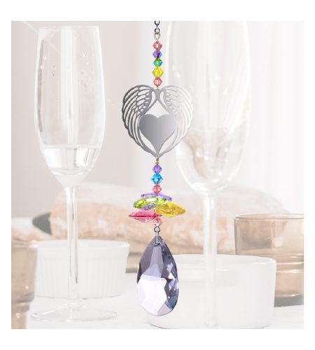 Angel Wing Heart Crystal Charm - Confetti