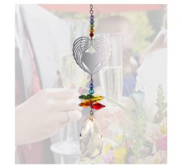Angel Wing Heart Crystal Charm - Rainbow