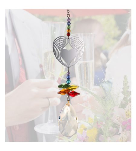 Angel Wing Heart Crystal Charm - Rainbow