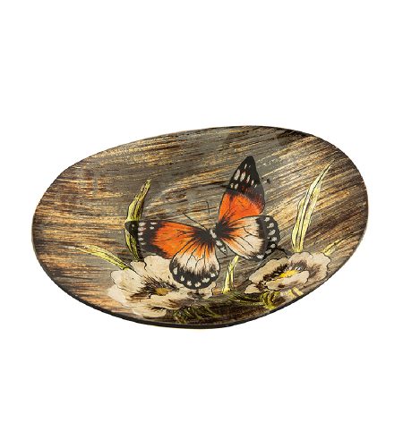 Amber Butterfly Oval Bowl